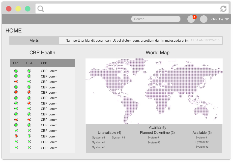 Dashboard home wireframe #1