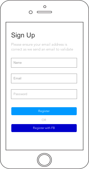 Sign up wireframe